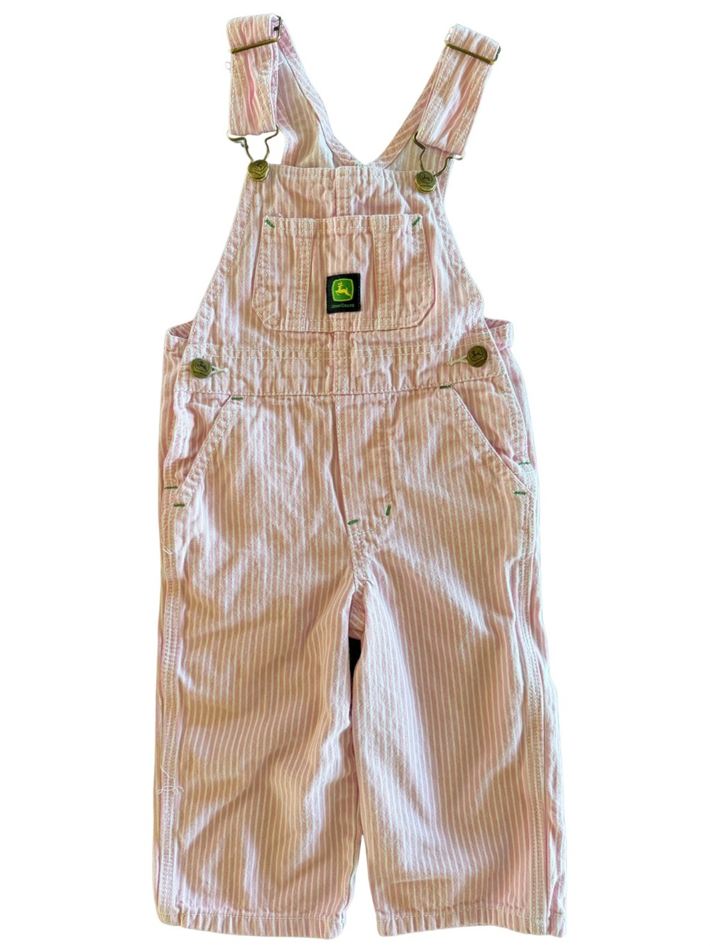 Y2K John Deere Pink and White Striped Toddler Overalls